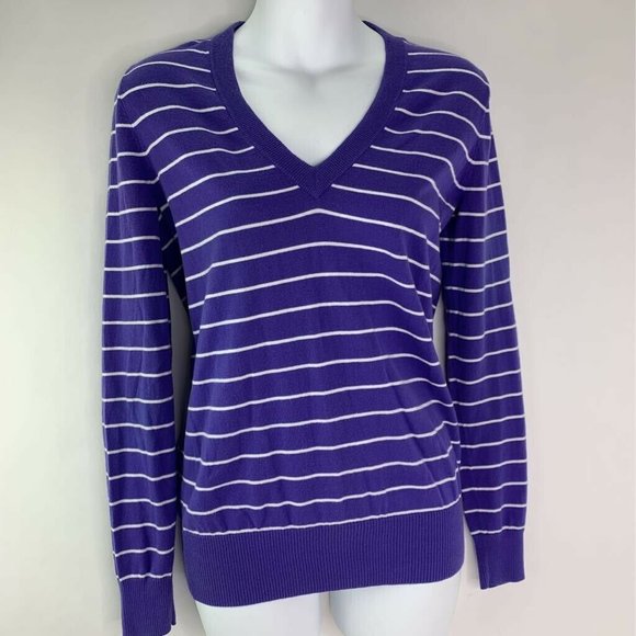 J.Crew Pullover Sweater Purple Striped V Neck Sz S - Picture 1 of 6